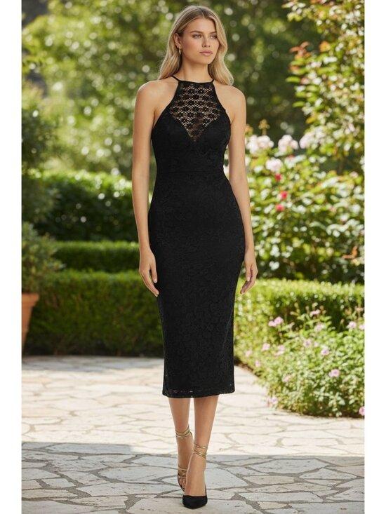 Bardot Dresses & Skirts - Bardot Black Lace Halter Midi Dress Sz XS